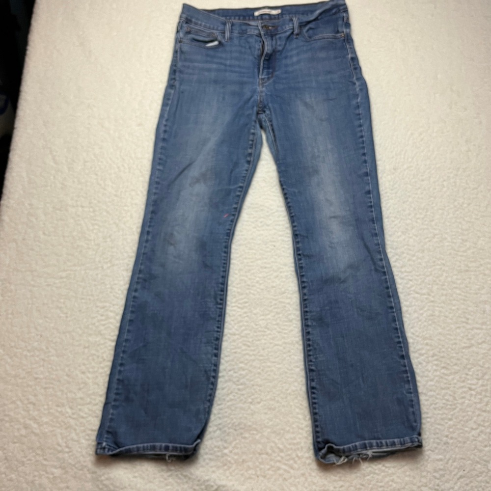 Levi's Slimming Bootcut Jeans Womens 32 Blue Denim - Paint Stains - Picture 2 of 13